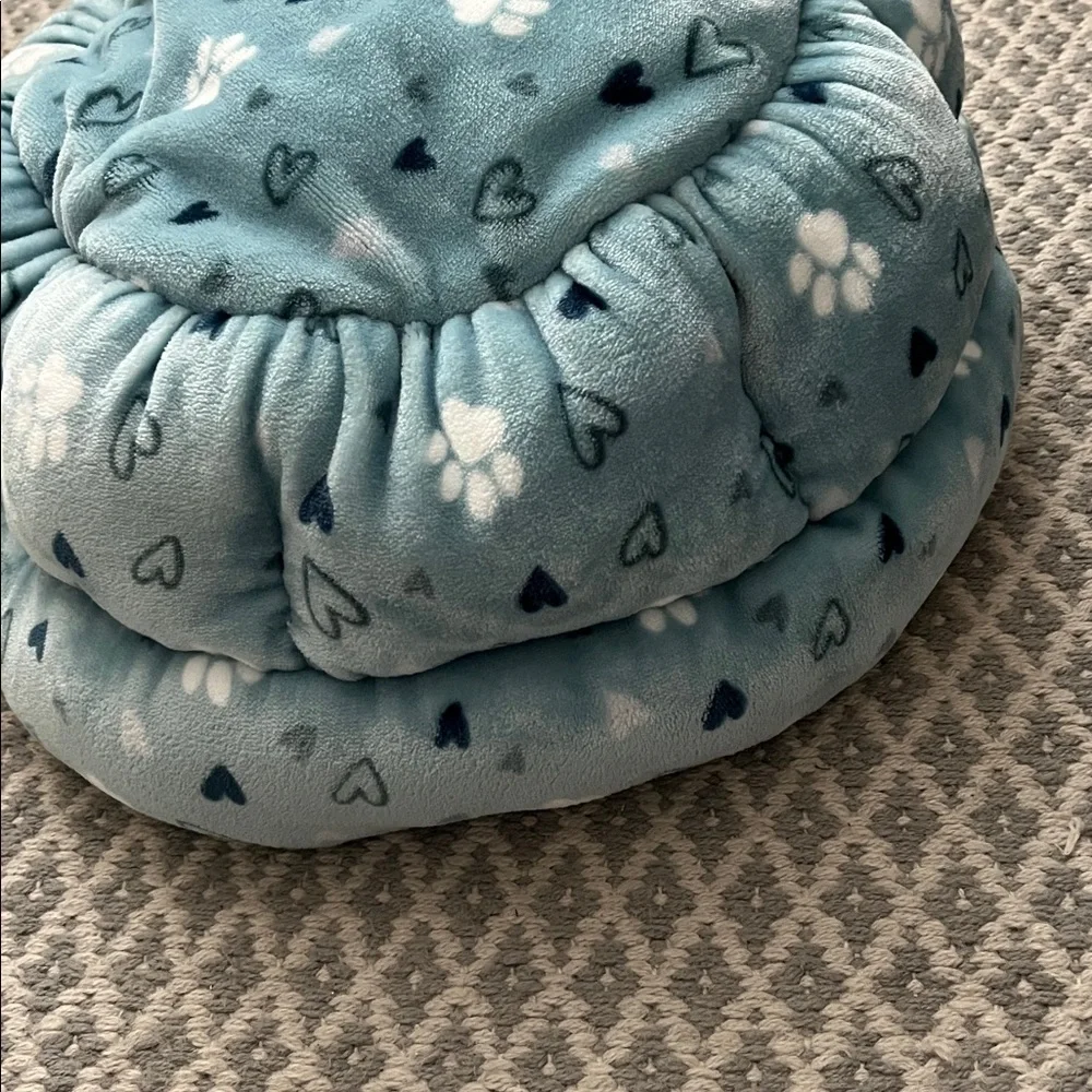 Blue Pet Bed with Heart and Paw Print